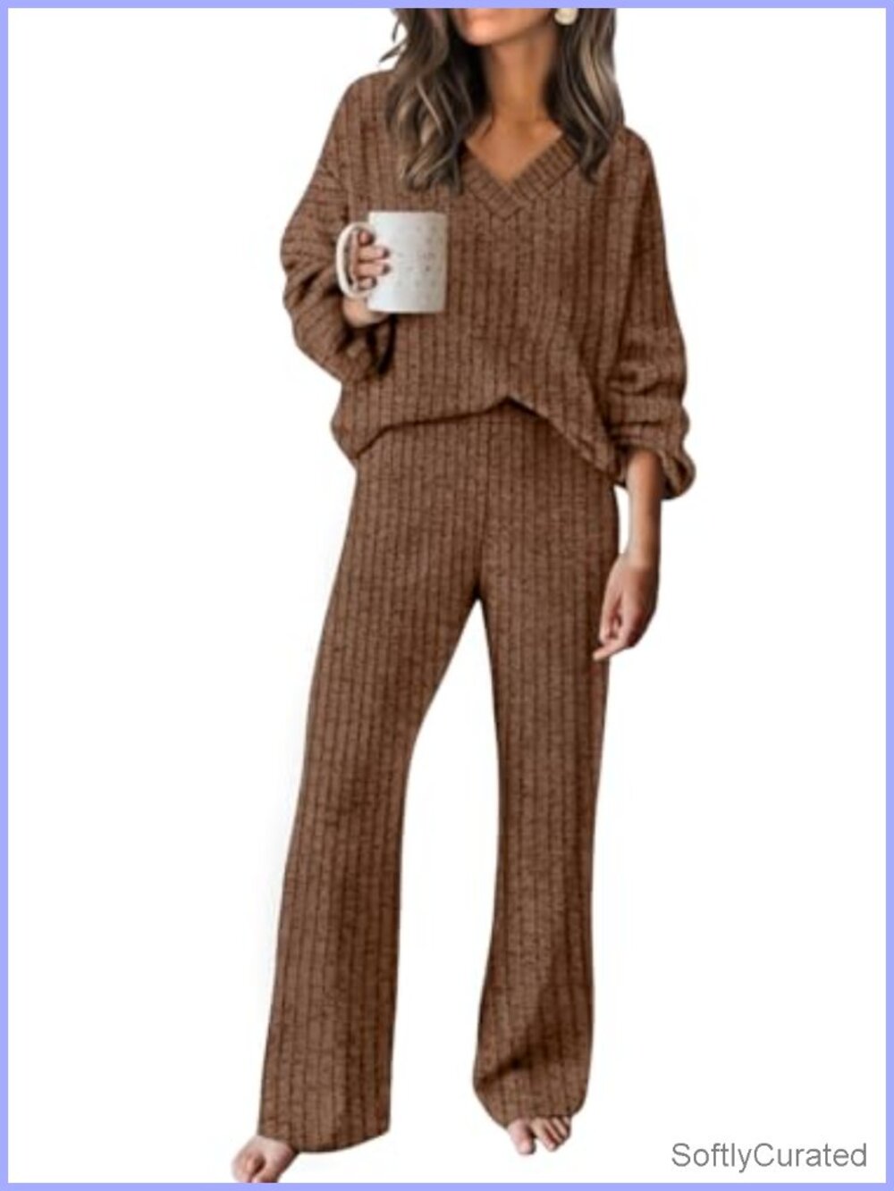 Buttery-Soft Lounge Sets V-Neck Dropped Shoulder Wide Leg Pants Side Pockets
